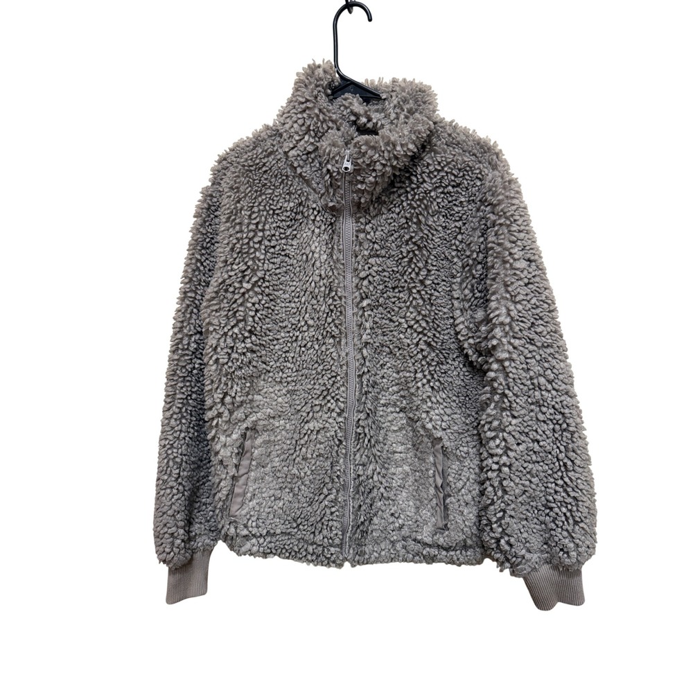 Abercrombie‎ & Fitch Fuzzy Fleece Jacket Full Zip Mock Neck Gray Women's L